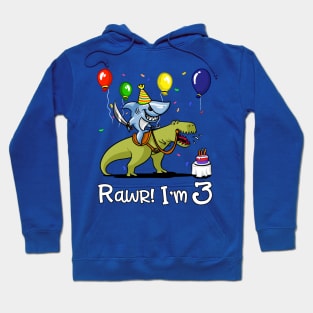 Rawr Kids 3rd Birthday Shark Riding T-Rex Dinosaur Hoodie